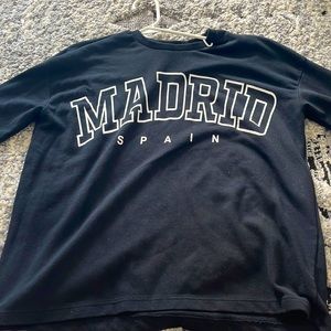 Cute black crew neck with white writing